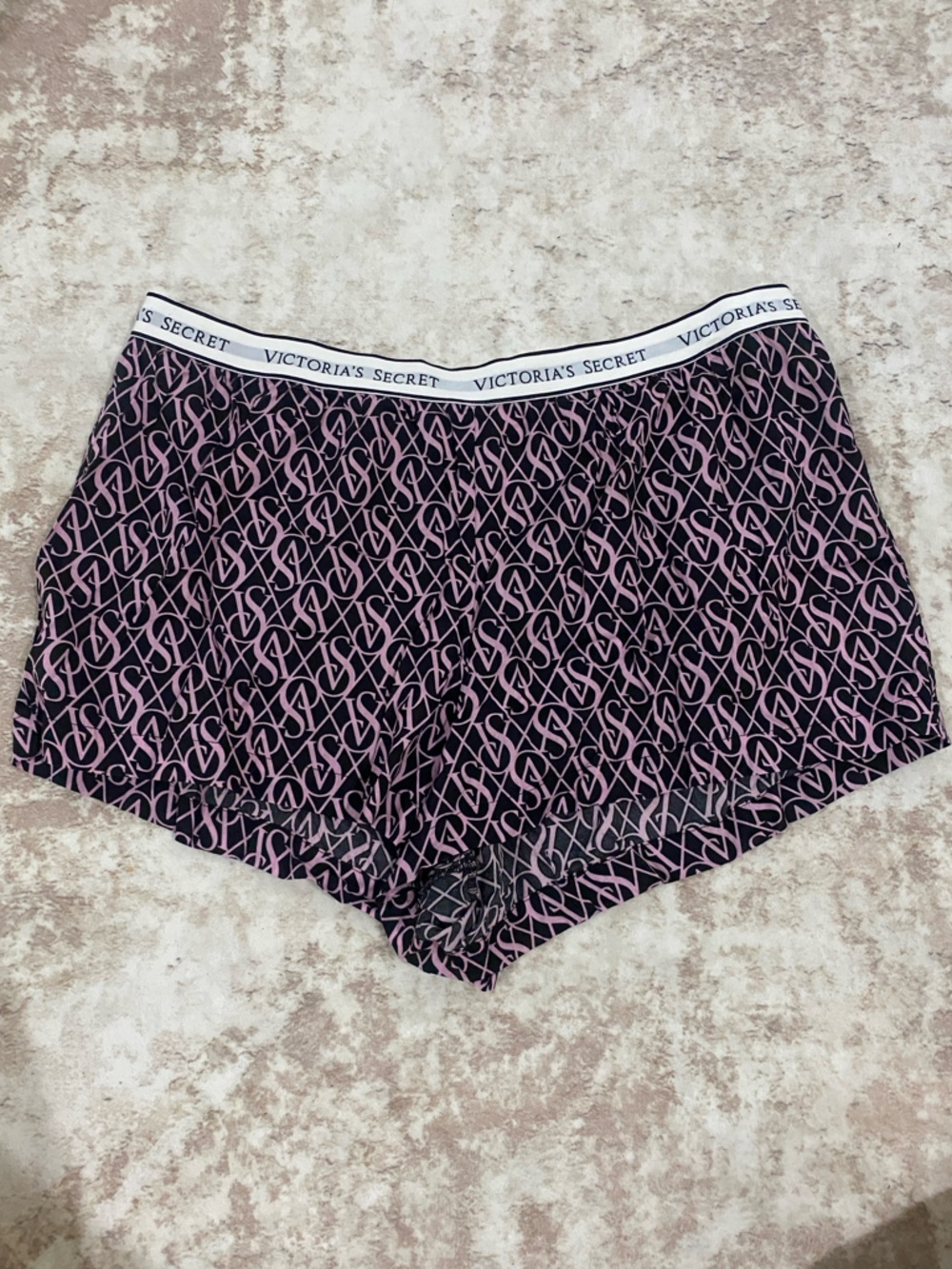 Victoria's Secret Black Shorts with Pink Logo Allover Print
